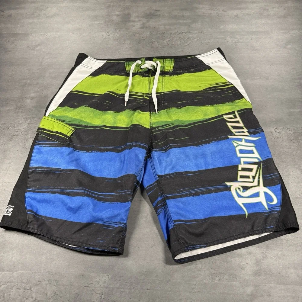 Southpole Bathing Suit Swim Trunk 36 Black Blue Green Surf Skate Y2K Board Short